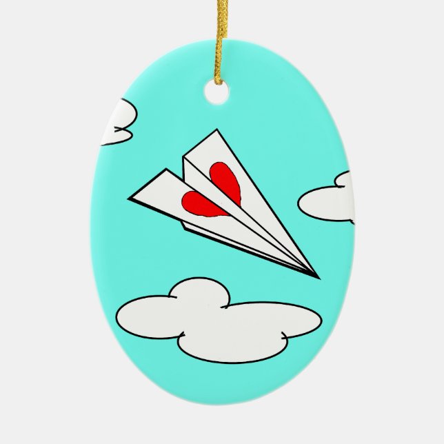 Paper Aeroplane with Heart Ceramic Ornament (Front)