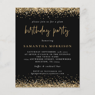 PAPER Any Age Birthday Gold Glitter Black Invite