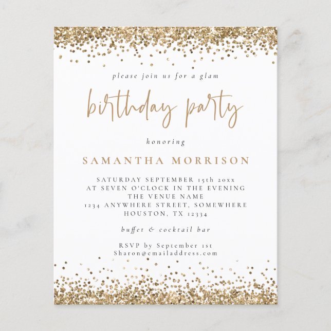 PAPER | Any Age Birthday Gold Glitter White Invite (Front)