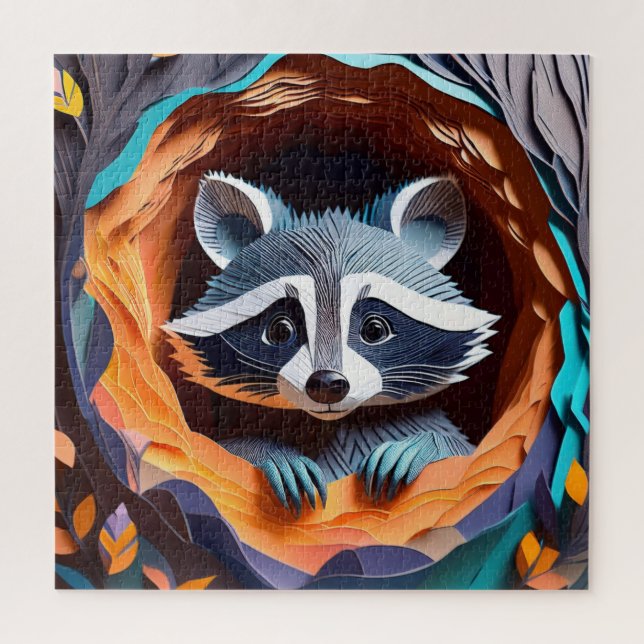 Paper Art Baby Racoon In Tree 3D Jigsaw Puzzle (Vertical)