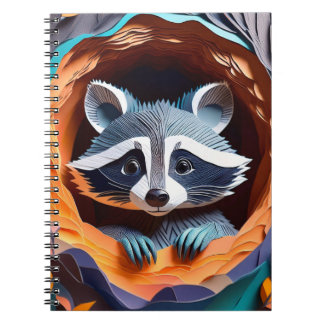 Paper Art Baby Racoon In Tree 3D Notebook