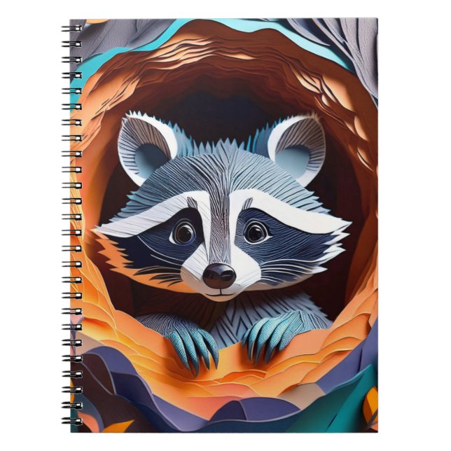 Paper Art Baby Racoon In Tree 3D Notebook (Front)