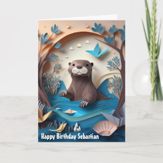 Paper Art Cute Otter Happy Birthday Card