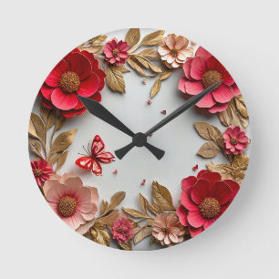 Paper art flowers round clock