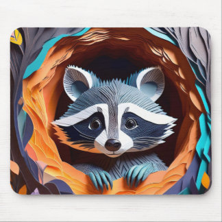 Paper Art Origami Baby Racoon In Tree 3D Mouse Pad