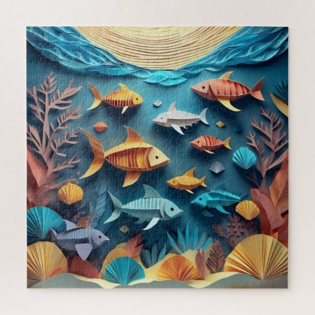 Paper Art Origami Sea Life Scene 3D Jigsaw Puzzle (Vertical)