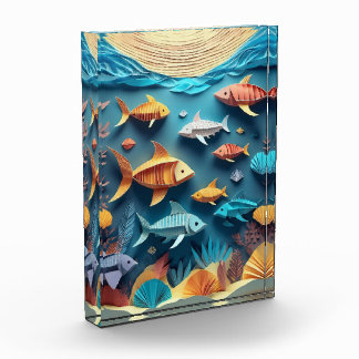 Paper Art Origami Sea Life Scene 3D Photo Block
