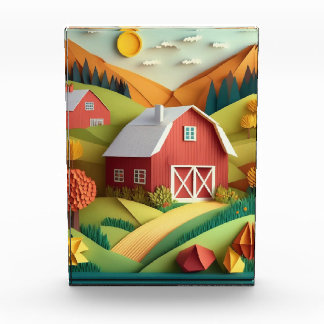 Paper Art Origami Style Farmhouse Scene Photo Block