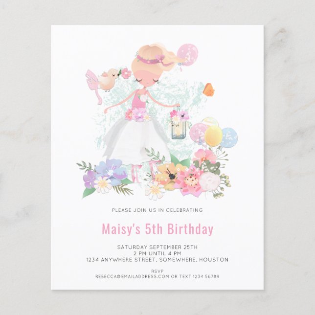 PAPER| Ballerina Pink Girl 5th Birthday Invitation Flyer (Front)