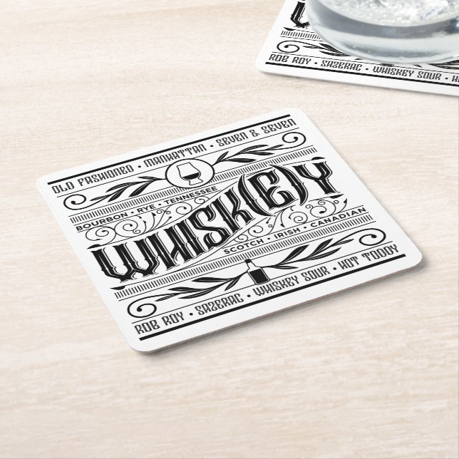 Paper Bar Coaster: Whiskey / Whisky Square Paper Coaster (Angled)
