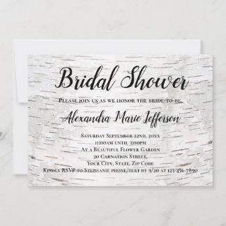 Paper Birch Tree Bark Rustic Wood Bridal Shower Invitation