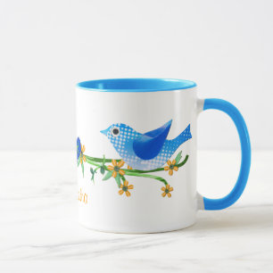 Paper Birds Custom Name Mug Blue