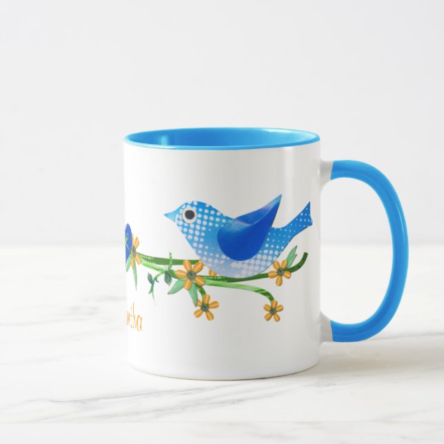 Paper Birds Custom Name Mug Blue (Right)