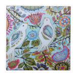 Paper Birds I Ceramic Tile<br><div class="desc">This sweet print features colourful paper birds | By Karen Fields</div>