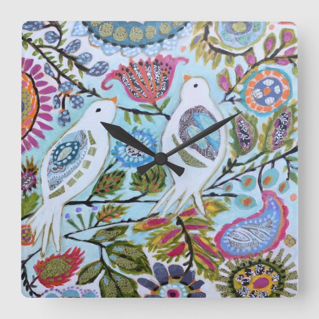 Paper Birds I Square Wall Clock (Front)