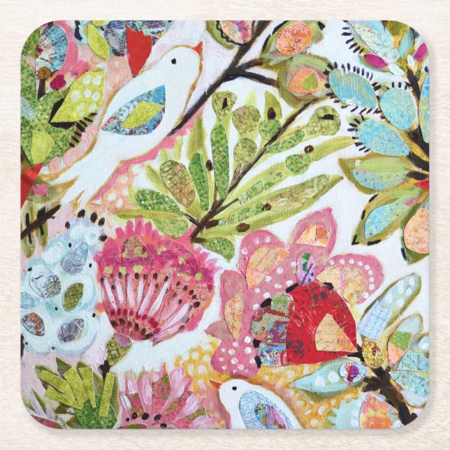 Paper Birds II Square Paper Coaster (Front)