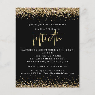 PAPER   Black Gold Glitter 50th Party Invitation
