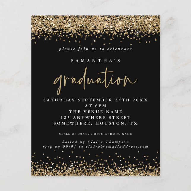 PAPER Black Gold Glitter Graduation Invitation (Front)