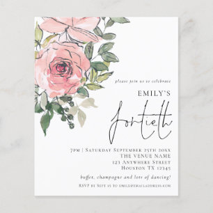 PAPER Blush Pink Florals Fortieth Birthday Invite