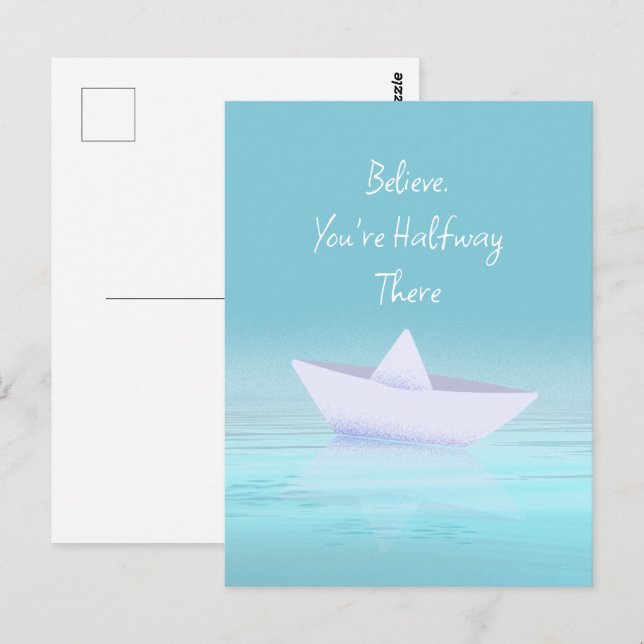 Paper boat on blue ocean  postcard (Front/Back)