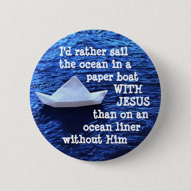 Paper Boat With Jesus 6 Cm Round Badge (Front)