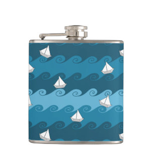 Paper Boats Pattern Hip Flask