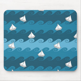 Paper Boats Pattern Mouse Pad