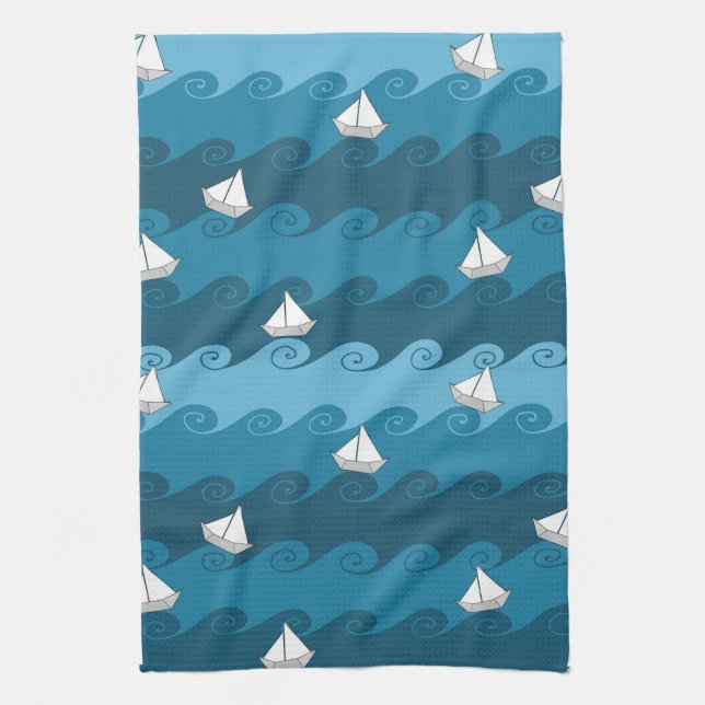 Paper Boats Pattern Tea Towel (Vertical)