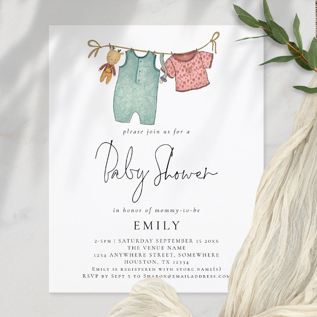  PAPER Boho Chic Clothes on Line Baby Shower  (Value Paper (not Card) alternative 4.5 x 5.6")