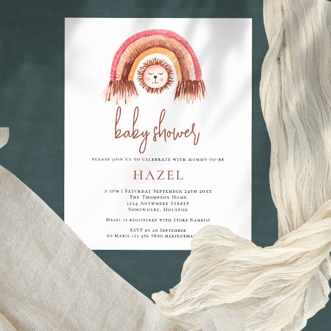 PAPER Boho Cute Lion Rainbow Baby Shower invite (Creator Uploaded)