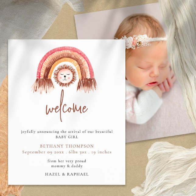 PAPER | Boho Rainbow Lion Photo Birth Announcement (Creator Uploaded)