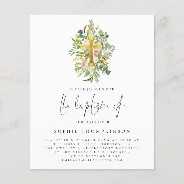 PAPER | Botanical Eucalyptus Cross Baptism Invite (Front)