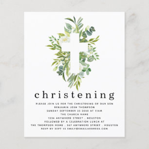PAPER Botanical Leaves Cross Christening Invite