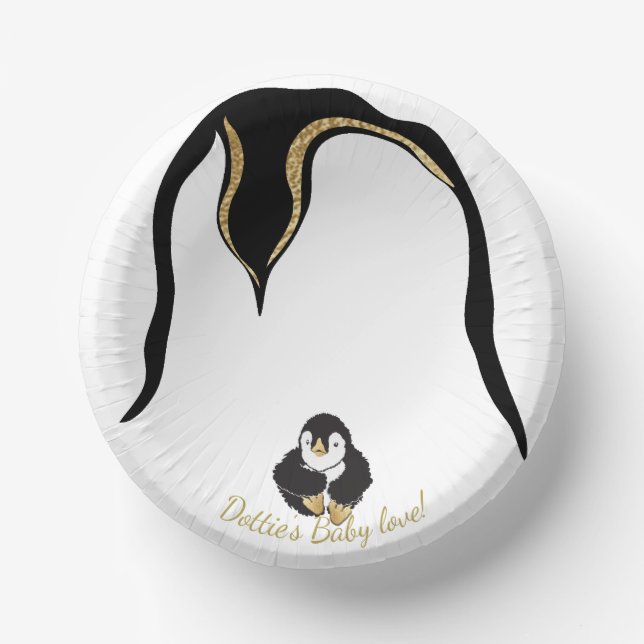 Paper Bowls "Gold Penguin Baby & Mummy" Paper Plate (Front)