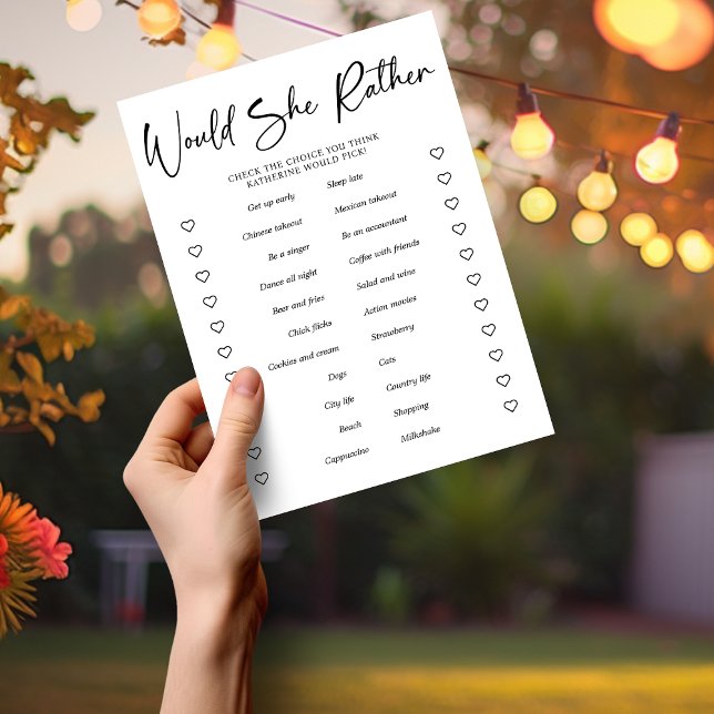 PAPER Bridal Shower Party Game Would She Rather (PAPER Bridal Shower Party Game Would She Rather Game)