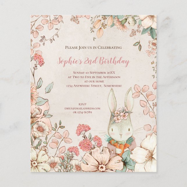 PAPER | Bunny Floral 2nd Birthday Girl Invitation (Front)