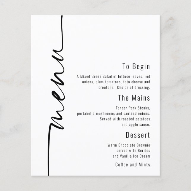 PAPER Calligraphy Minimalist Wedding Menu (Front)
