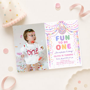Paper Chain Disco Fun to be One 1st Birthday Photo Invitation