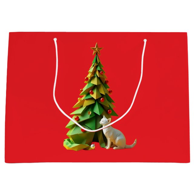 Paper Christmas Cat  Large Gift Bag (Front)
