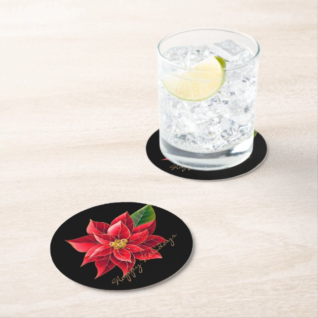 Paper Christmas Coasters Happy Holidays Poinsettia (Insitu)
