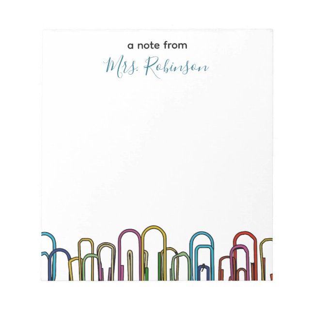 Paper Clip Customisable Teacher Appreciation Notepad (Front)