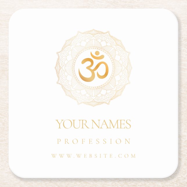 PAPER COASTER BUSINESS CARD : GOLD MANDALA & OHM (Front)