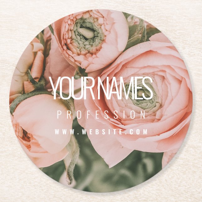 PAPER COASTER BUSINESS CARD : PEONIES (Front)