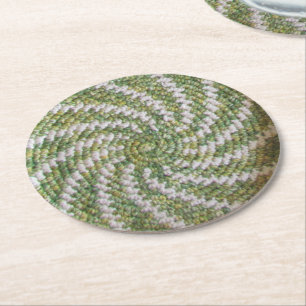 Paper Coaster - Crochet White Spiral on Green
