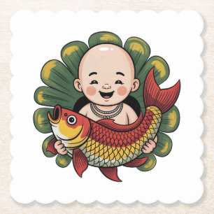 Paper Coaster Cute Boy with Lucky Koi