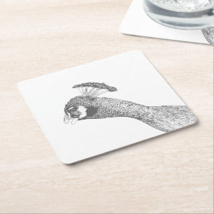 Paper Coaster - Peacock Head to Colour