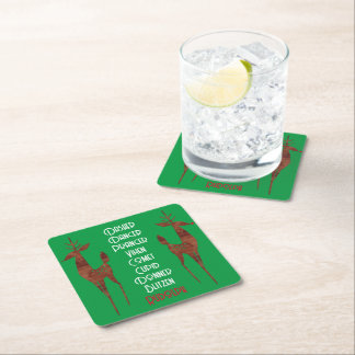 Paper Coaster- Santa's Reindeer -Rudolph Red Nose Square Paper Coaster