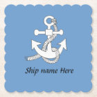 Paper Coaster - Ship's anchor and name, blue
