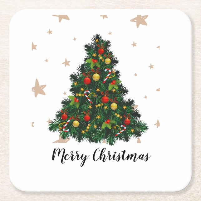 Paper CoasterChristmas Tree Snowman Christmas Part Square Paper Coaster (Front)