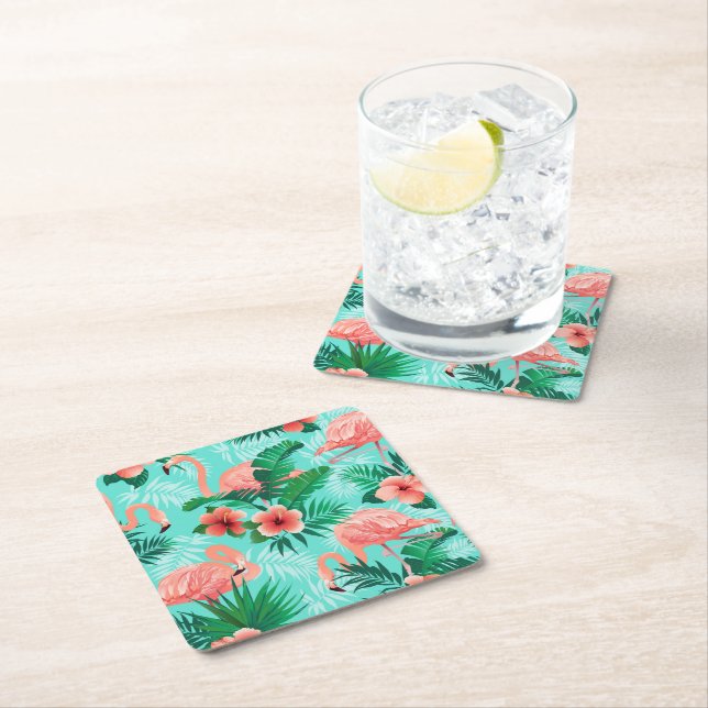 Paper Coasters Flamingo Tropical Palms  (Insitu)